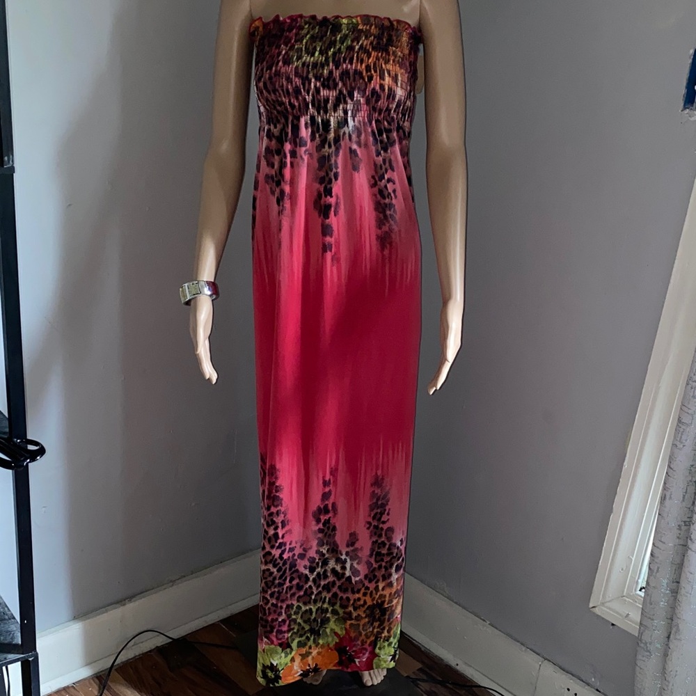 BONGO Pink Ombre Leopard-Print Backless Strapless Maxi Dress